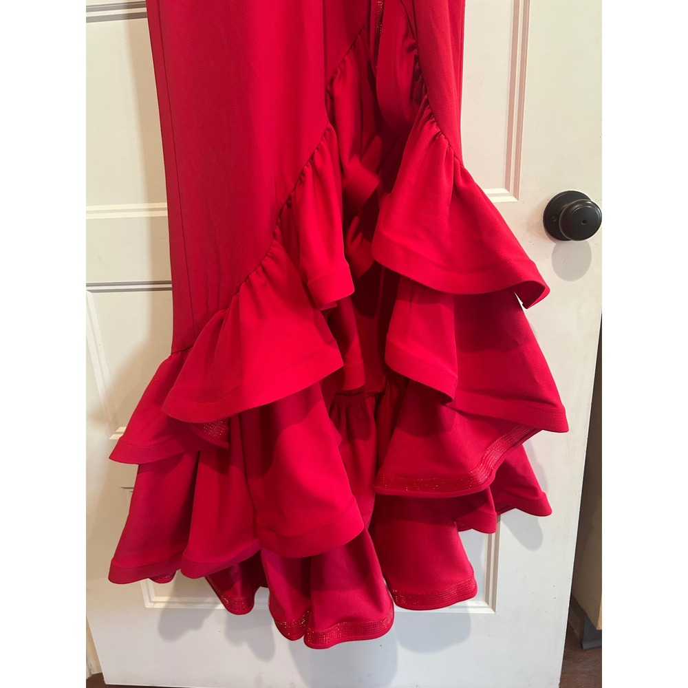 Betsy & Adam Red Ruffle-Hem Prom Gown - Picture 2 of 11